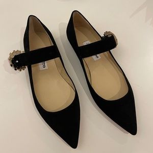 Jimmy Choo Black Suede Crystal Flats